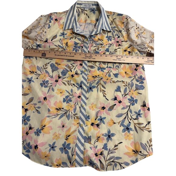 Coldwater Creek Woman’s XL Floral Button-Up Shirt Cotton Blouse Striped Collar - Picture 9 of 13